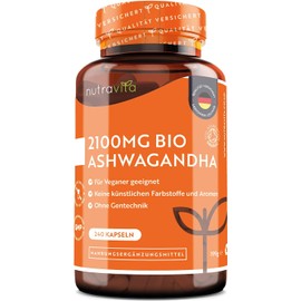 Organic Ashwagandha 2100 mg - High Dosage - 240 Vegan Capsules - Certified Organic Ashwagandha Root Powder - Vegan Ashwagandha Compound - Made by Nutravita