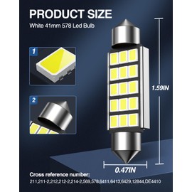 Marsauto 578 Led Light Bulb, 211-2 212-2 41mm 42mm LED Replacement for Interior Dome Map Door Courtesy Festoon Lights, 2835 Chipsets Super Bright 6000K White Pack of 4