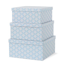 Soul & Lane Set of 3 Decorative Boxes with Lids, Square 11" x 11" Nesting Cardboard Storage for Home Décor in Blue, Keepsake and Memory Boxes for Organizing, Deco Sky