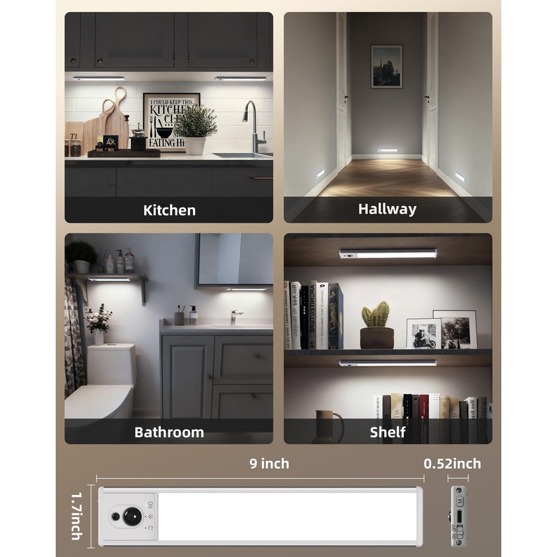 EZVALO 5 Pack Under Cabinet Lighting, Rechargeable Motion Sensor Light,