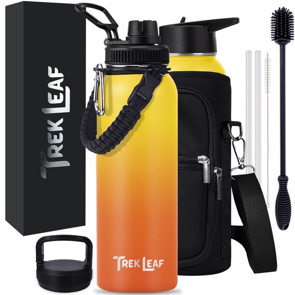 Trek Leaf Travel Water Bottle with Carrying Bag, 3 Lids