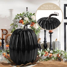 Artmag 8 Inch Large Artificial Pumpkins, 2PCS Big Black Pumpkins Faux Foam Harvest Pumpkins for Fall Autumn Thanksgiving Seasonal Holiday Decor Decorations (Black)