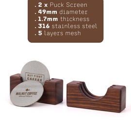 2Packs 49mm Espresso Puck Screen | Handmade Walnut Stand | 1.7mm Thickness 150μm 316 Stainless Steel