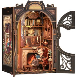 CUTEBEE Book Nook Kit - DIY Dollhouse Miniature House Kit for Adults, Teens and Beginners, Tiny House Booknook Bookshelf Decor 3D Wooden Puzzle, Gifts for Family, Friends (Count Cat's Study)
