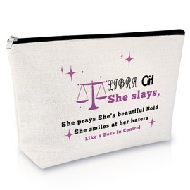 Funny Birthday Gifts for Women Libra Makeup Bag Zodiac Gift for Libra Girl Grandma Cosmetic Bag Libra Constellation Gift Astrology Gift for Mom Friends Sister Christmas Gift Zipper Travel Pouch