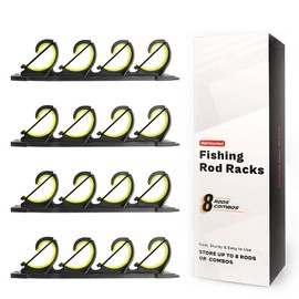 Pvnoocy 2 Pairs Horizontal Fishing Rod Holder, Fishing Rod Holder for Garage, Wall or Ceiling Mounting, Fishing Rod Holder for 8 Rods, Fishing Equipment as a Gift for Men