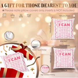 LUKIPOM Coquette Pink Bow Inspirational Pillow Covers 18x18 Set of 2, Coquette Preppy Girly Room Bedroom Decor, Aesthetic Pink Positive Affirmation Decorative Throw Pillow Covers