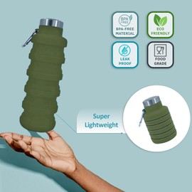 vadoworld Collapsible Water Bottles 17oz, Odorless BPA-Free Silicone, Leak-Proof Foldable Reusable Bottle - Perfect for Travel Sports Gym Hiking Camping Cycling - Light Taupe