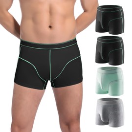 Carer Incontinence Underwear for Men Washable 4 Pack Cotton Mens Incontinence Boxer Briefs with Enlarged Front Absorbent Area for Bladder Leak Protection 100ML Leak Proof Underwear for Men, 2X-Large