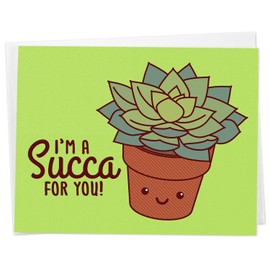 Cute Kawaii Succulent Plant Love, Valentines, or Anniversary Card - "I'm a Succa for You!"