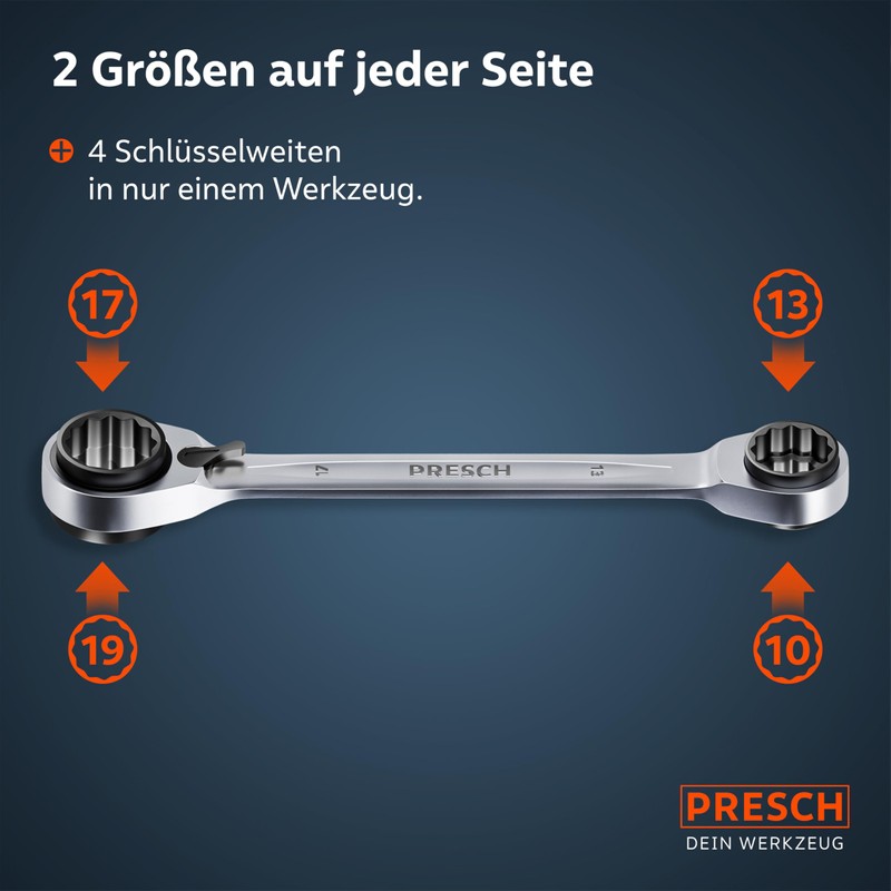 PRESCH Double Ratchet Wrench 10 13 17 19 mm -