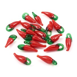 Cheriswelry 20pcs Lampwork Glass Charms Large Red Pepper Hot Chilli Dangle Pendants for Jewellery Earrings Anklet Making, 26-36mm