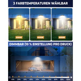 vighep 50 W LED Spotlight with Motion Sensor Outdoor Remote Control, Dimmable 3000 K - 4500 K - 6000 K Outdoor Light, IP66 Waterproof Timing Function Headlight for Garden Yard Garage