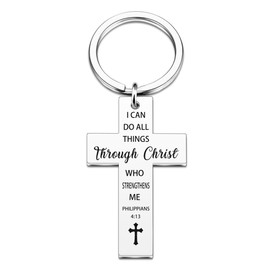 Cross Keychain Christian Gifts for Women Men Inspirational Religious Faith Gifts for Christians Bible Verse Keychain-I Can Do All Things Through Christ