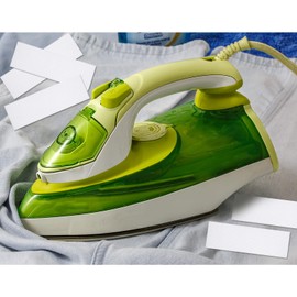 Outus 60 Pieces Iron on Fabric Name Labels for Clothing, 2 x 0.6 Inch Precut Custom Writable Clothes Name Tag Washable Personalized Label for School Nursing Home College Camp Daycare Uniform