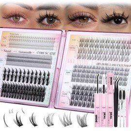 Lash Clusters Kit with Spikes and Bottom Lashes 8 Styles Natural Individual Lashes Wispy Cluster Eyelash Extensions with Application Tools for Beginners DIY at Home Clean Girl Makeup by CORUSCATE