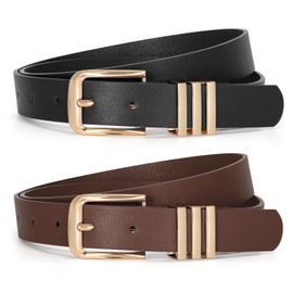 JASGOOD 2 Pack Women Leather Belts for Jeans Pants Plus Size Ladies Waist Belt for Dress with Gold Buckle,Black+Coffee