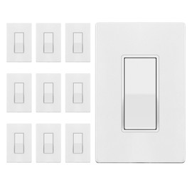 ENERLITES Matte White Light Switch with Screwless Wall Plate, Decorator Paddle Rocker Wall Switch, Single Pole, Grounding Screw, Residential Grade, 15A 120V/277V, UL Listed, 91150-MW-10PCS (10 Pack)