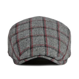 Qianuer Newsboy Hats for Men Flat Cap Adjustable Tweed Ivy Gatsby Cabbie Hat (Grey-red Plaid)