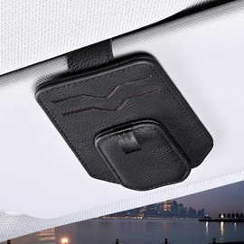 Coolicee Car Storage Glasses Card Holder Neodymium Magnet Glasses Card Storage Genuine Leather Sunglasses Clip Convenient to Secure Car Sun Visor Car Coin 2 in 1 Car Storage Glasses Holder (Black)