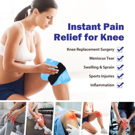 NEWGO Knee Ice Pack Wrap Reusable Gel Ice Wrap for Leg Injuries, Hot Cold Pack for Post Knee Surgery, Knee Joint Pain, Arthritis, Knee Injuries, Swelling, Meniscus Tear, ACL (Light Blue)