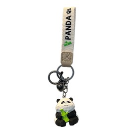 JINZHOUFZ Men Women Creative Super Cute Funny Wood Carving Style Happy Chinese lucky Panda Keychain Keyrings Pendant (hug bamboo)
