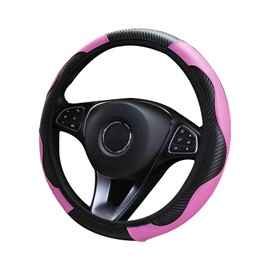 ZIMISI Car Steering Wheel Cover, 15 Inch Anti-Slip Breathable Elastic Steering Wheel Protector with Carbon Fiber Leather, Men & Women Universal Car Interior Accessories for Most Cars (Pink)