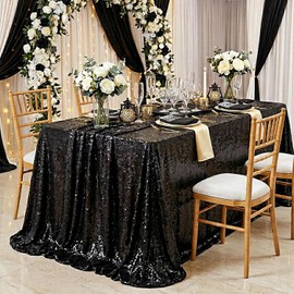 QueenDream - Mantel de Lentejuelas Negras de 60 x 102 Pulgadas, Mantel Rectangular con Purpurina para Boda, cumpleaños, Ceremonia, Pasteles, decoración de Mesa de Postre