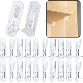 20pcs Plastic Locking Shelf Support Pegs,7.9mm Shelf Pins,Self-Locking Bracket Clips,Clear Shelf Pegs for for Kitchen Cabinet Furniture Book Shelves, 5/16" Peg x 3/4" Thick Shelves