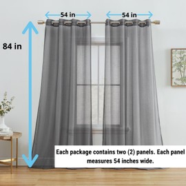 HLC.ME 2 Piece Semi Sheer Voile Window Curtain Grommet Panels for Bedroom & Living Room (54" W x 84" L, Charcoal Grey)