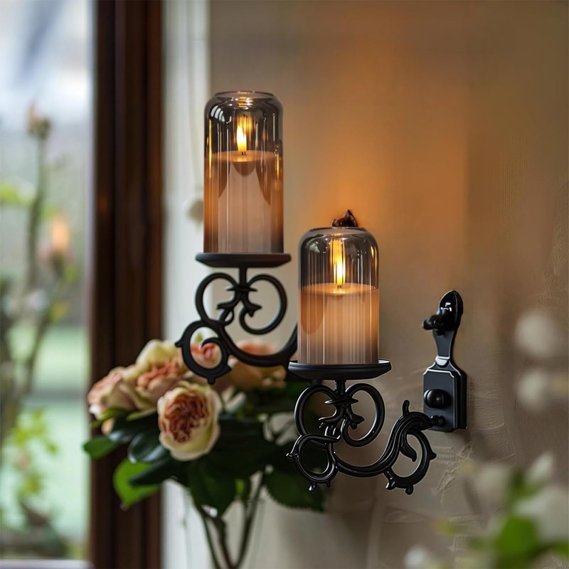 Eldnacele Black Glass Flameless Candles with Remote and Timer, Battery