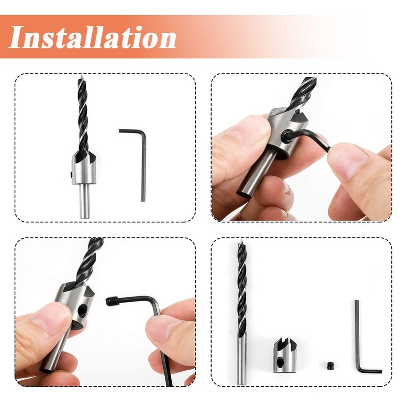 Eeych 7Pcs Countersink Drill Bits HSS with 1 Hex Key