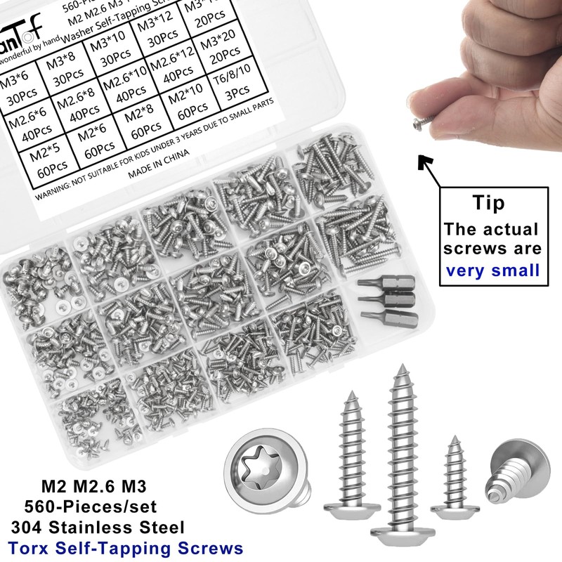 560 Pcs Torx Self Tapping Screws, Tiny M2 M2.5 M3