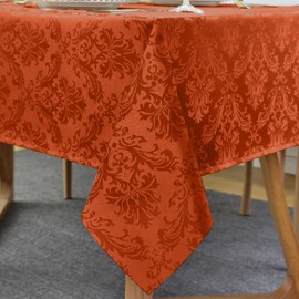 SASTYBALE Christmas Jacquard Tablecloth for Square Tables, Heavy Weight Damask Table Cloth Square, Autumn Polyester Table Cover for Kitchen Parties Thanksgiving Farmhouse, Rust 52×52 Inch