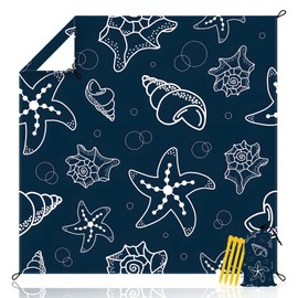 DUFFOBAN Beach Blanket Waterproof Sandproof Extra Large 80"x80" Sand Free Mat for 1-8 Adults, Quick Drying with 4 Stakes & Corner Pockets for Beach Travel Camping Picnic Hiking, Starfish