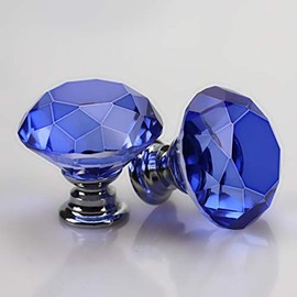 Unifizz 30mm Crystal Glass Door Knobs Diamond Drawer Knobs Sparkle Cabinet Pull Handles with Screws Wardrobe Cupboard Decorating (Blue), 2 PCS