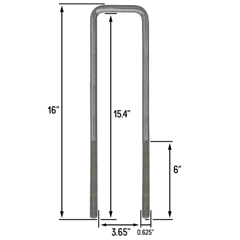 16" Square U-Bolt Kit with 1/2" x 4-1/4" Tie Bars