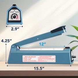 METRONIC 12 Inch Impulse Heat Sealer, Manual Bags Sealer Heat Sealing Machine Impulse, Sealer Machine for Plastic Bags PE PP Bags with Extra Replace Element Grip