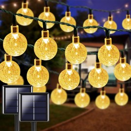 LORRYTE 2-Pack 64FT 100 LED Crystal Globe Solar String Lights Outdoor, Waterproof Solar Lights for Outside, 8 Lighting Modes Patio Decor for Garden Yard Porch Wedding Party(Warm White)