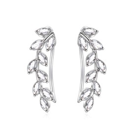 AOBOCO Leaf Ear Climbers Earrings Hypoallergenic 925 Sterling Silver Ear Crawler Cuff Earrings for Sensitive Ears, Made with Austrian Crystals, Sterling Silver Crystal, crystal