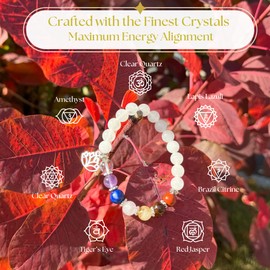 Premium 7 Chakra Bracelets for Women - Real Healing Crystals and Healing Stones Perfect for Balance, Energy, and Abundance - 7 Chakra Bracelet with Real Stones, Lotus Flower and Charged Energy Card
