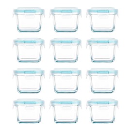 binsakao Mini Glass Food Storage Containers - 12 Pack 5.4 oz Small Glass Jars with Locking Lids - Square Food Containers - Microwave Dishwasher Safe