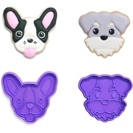 Cortadores de Galletas Perros Bulldog y Schnauzer con Sello, 2 Piezas