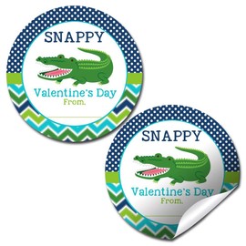 Snappy Alligator Valentine Party Favor Sticker Labels for Boys, 40 2" Party Circle Stickers by AmandaCreation, Great for Classroom Valentines, Envelope Seals, Gifts & Treats