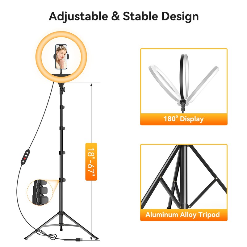 TODI TODI 12" Ring Light with 63" extendable Tripod Stand,