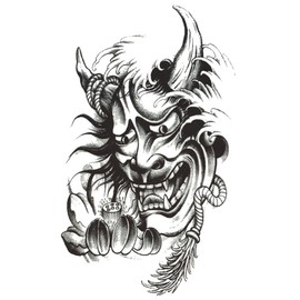Yesallwas Tattoo Stickers, Hannya Mask, Set of 3, Long Lasting Tattoo Stickers, Body Stickers, Men's, Waterproof, Easy to Apply to Arms, Feet, Body, Chest, Shoulders, Back, TATOO 5.9 x 8.3 inches (15 x 21 cm) (A)
