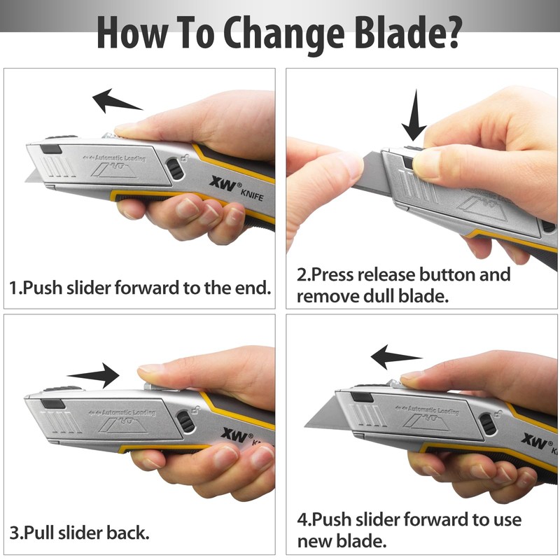 XW Heavy Duty Auto-loading Utility Knife,3-position Retractable Box Cutter with