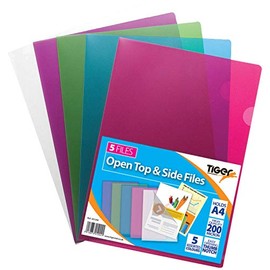 5 x A4 Gloss Coloured Plastic Open Top & Side Report File Project Cover Files