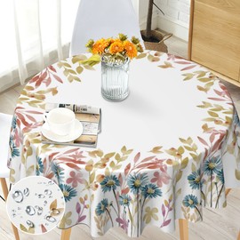 Round Tablecloth 60 inch, Floral Round Table Cloth, Stain Resistance, Water Repellent and Wrinkle-Free, Fall Flower Circle Tablecloth for Home Kitchen Dining Party Patio Indoor and Outdoor Use