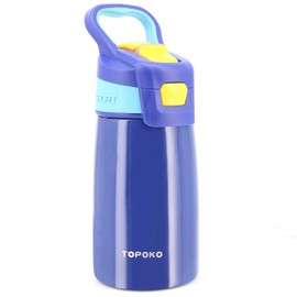 AUTO FLIP 12 OZ Stainless Steel Kids Water Bottle for Girls Double Wall Beverage Carry Kid Cup Vacuum Insulated Leak Proof Thermos Handle Spout BPA-Free Sports Bottle for Boys(Blue)